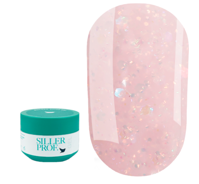 Siller Tinsel Gel №02 - гель камуфлирующий, розовый с голографическими блестками, 15 мл (банка)