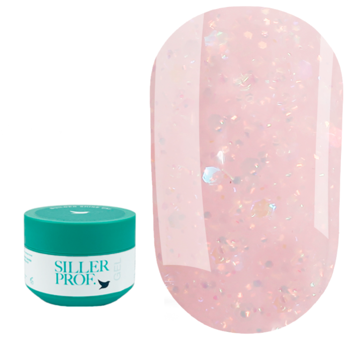 Siller Tinsel Gel №02 - камуфлюючий гель, рожевий з голографічними блискітками, 15 мл (банка)