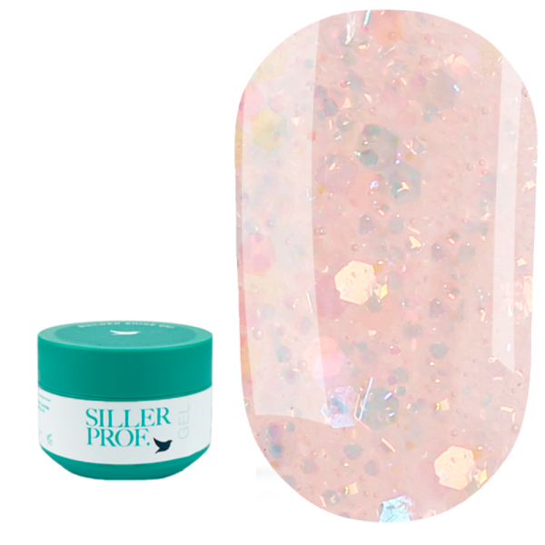 Siller Tinsel Gel №03 - гель камуфлюючий, персиковий з голографічними блискітками, 15 мл (банка)