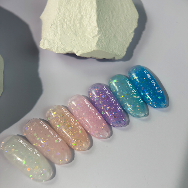 Siller Tinsel Gel №03 - гель камуфлюючий, персиковий з голографічними блискітками, 15 мл (банка)