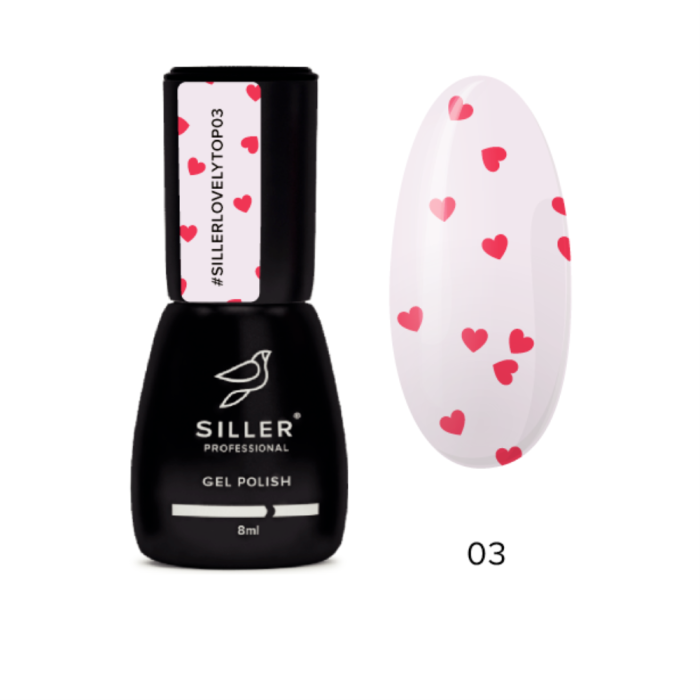 Siller Top Lovely №03 - топ прозрачный, без липкого слоя, с красными сердечками, 8 мл
