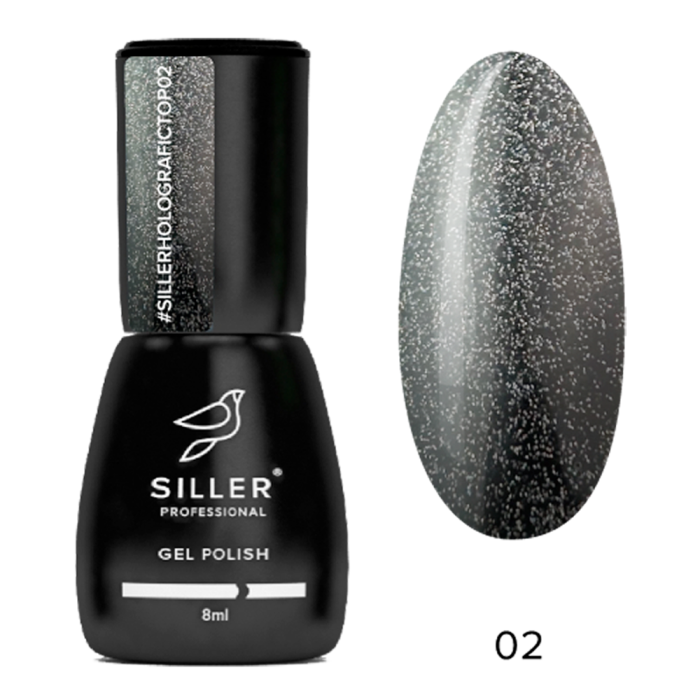 Siller Shine Holografic Top No Wipe №2 - топ прозорий із сріблястим шиммером, 8 мл