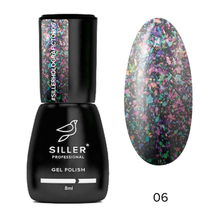 Siller Shine Holografic Top No Wipe №6 - топ прозорий з різнокольоровою слюдою, 8 мл