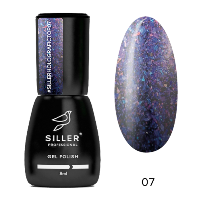 Siller Shine Holografic Top No Wipe №7 - топ прозрачный с фиолетовой слюдой, 8 мл