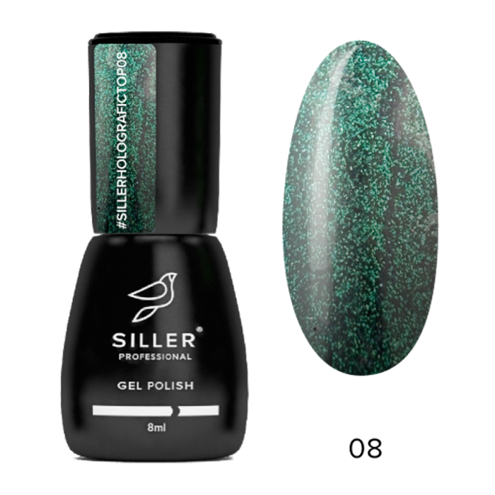 Siller Shine Holografic Top No Wipe №8 - топ прозорий із зеленим шиммером, 8 мл