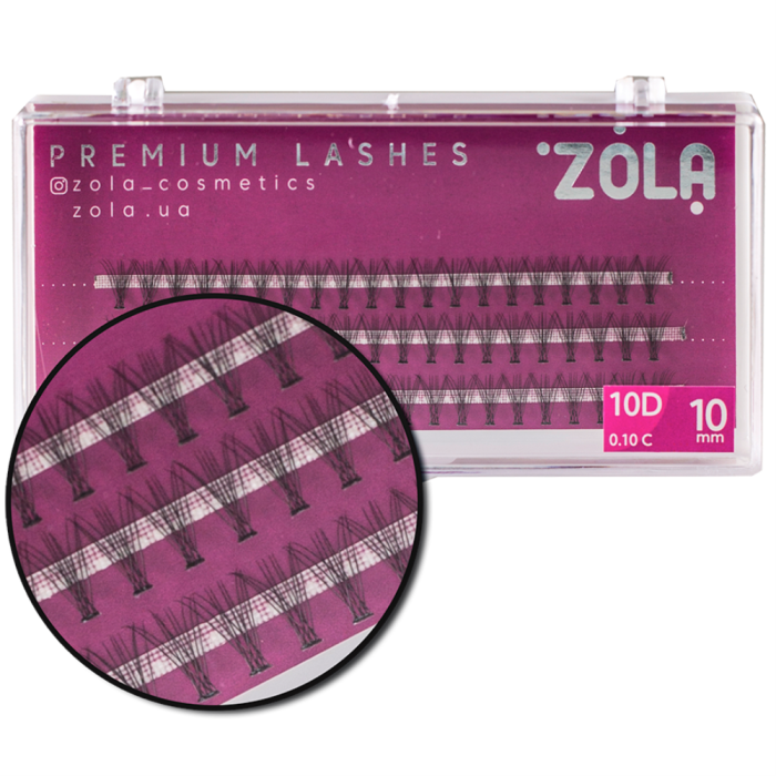 Ресницы пучковые ZOLA 10D 10 мм, 0.10 C, 60 пучков, черные