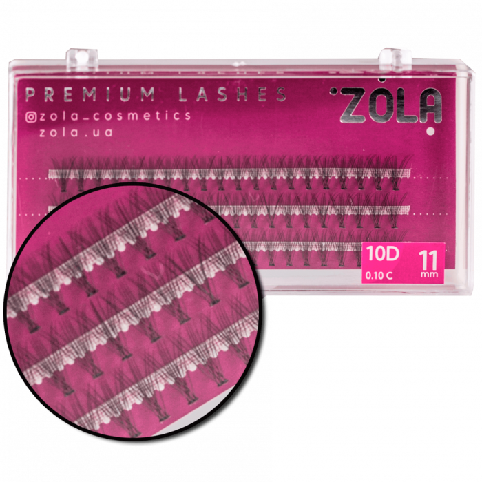 Ресницы пучковые ZOLA 10D 11 мм, 0.10 C, 60 пучков, черные