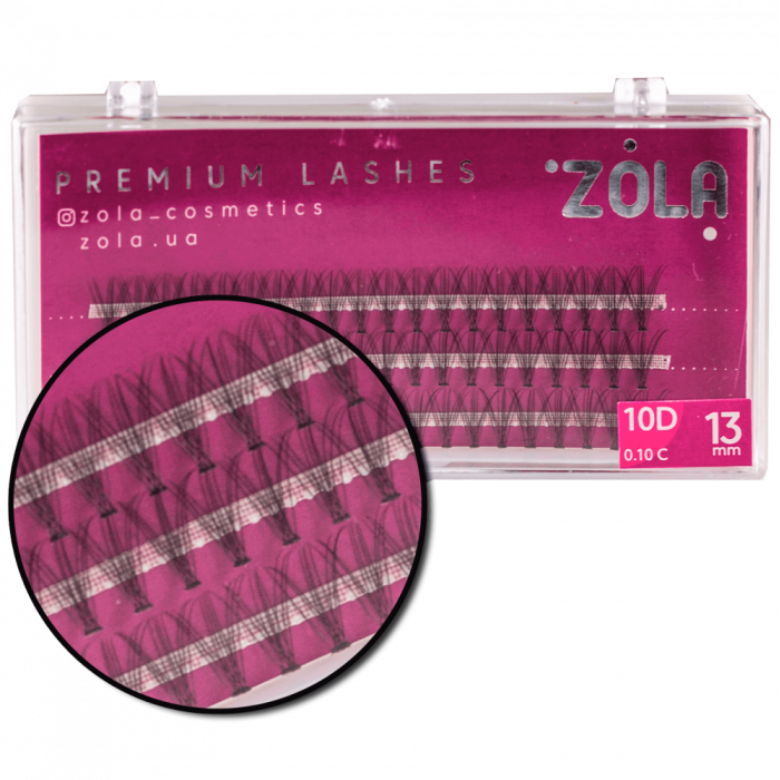 Ресницы пучковые ZOLA 10D 13 мм, 0.10 C, 60 пучков, черные