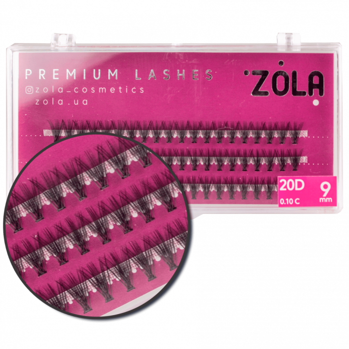 Ресницы пучковые ZOLA 20D 9 мм, 0.10 C, 60 пучков, черные