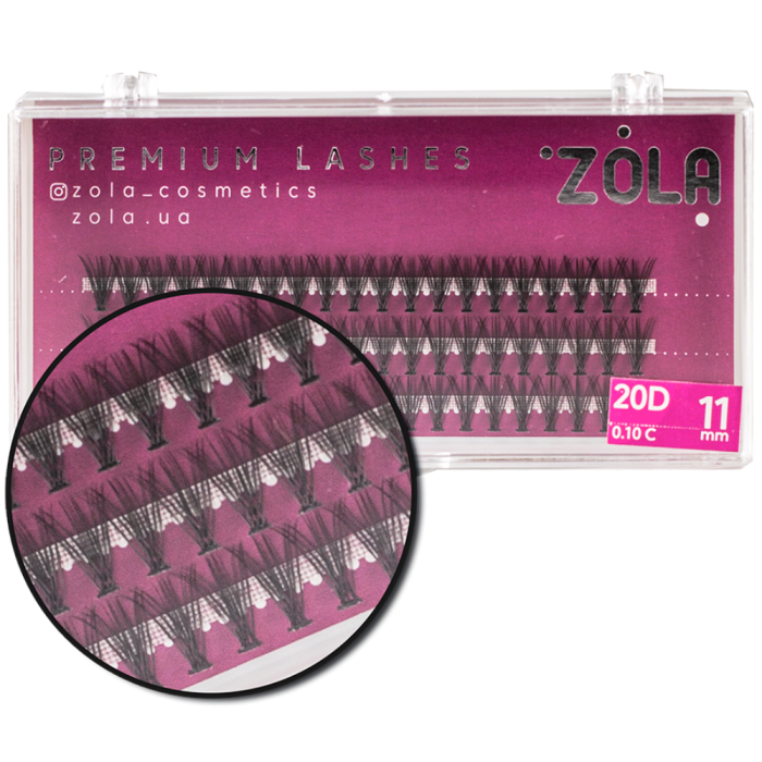 Ресницы пучковые ZOLA 20D 11 мм, 0.10 C, 60 пучков, черные