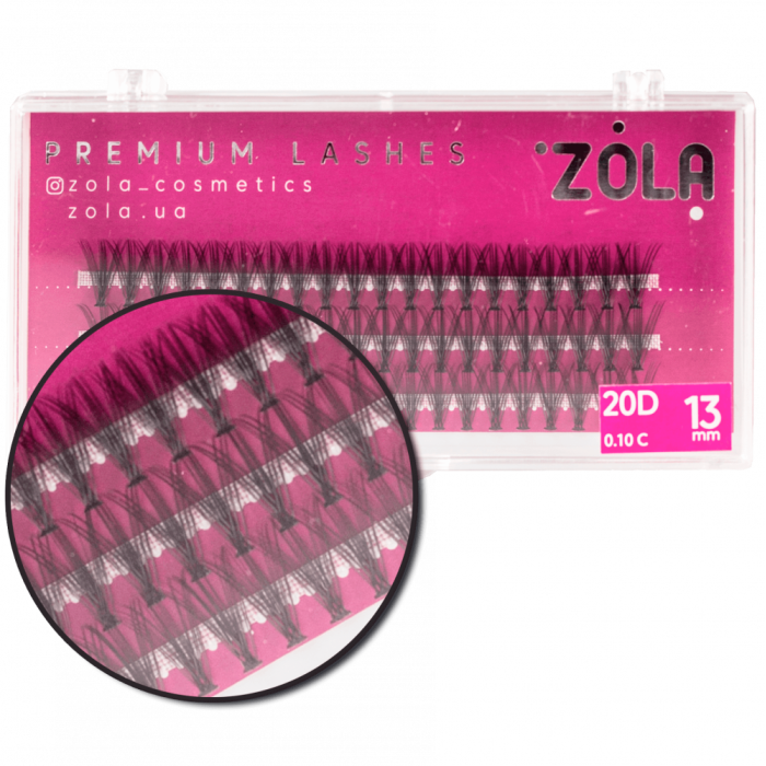 Ресницы пучковые ZOLA 20D 13 мм, 0.10 C, 60 пучков, черные