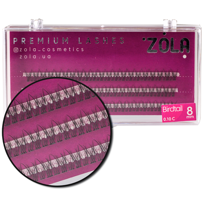 Вії пучкові ZOLA Birdtail 8 мм, 0.10 C, 123 пучка, чорні