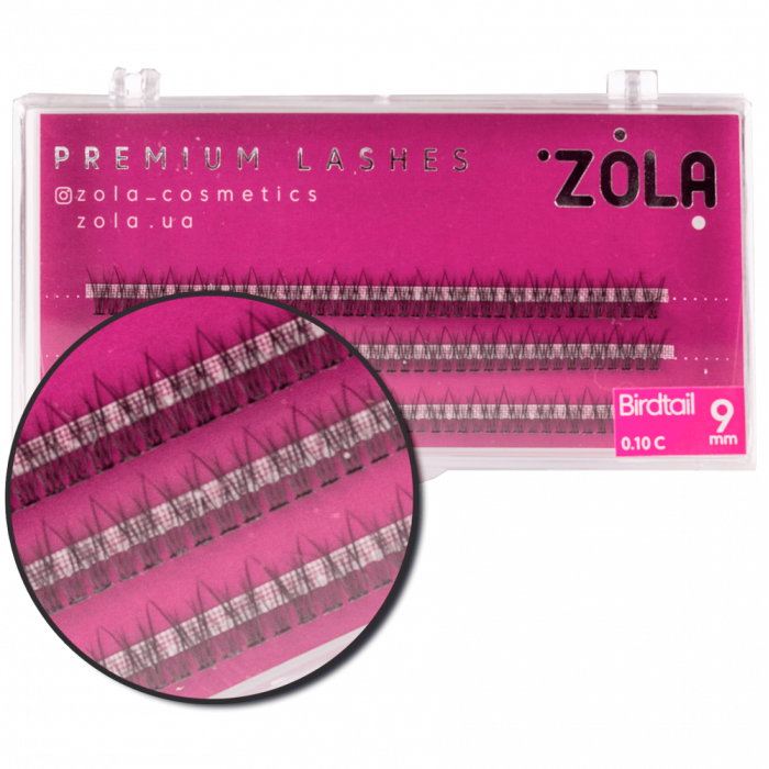 Ресницы пучковые ZOLA Birdtail 9 мм, 0.10 C, 123 пучка, черные
