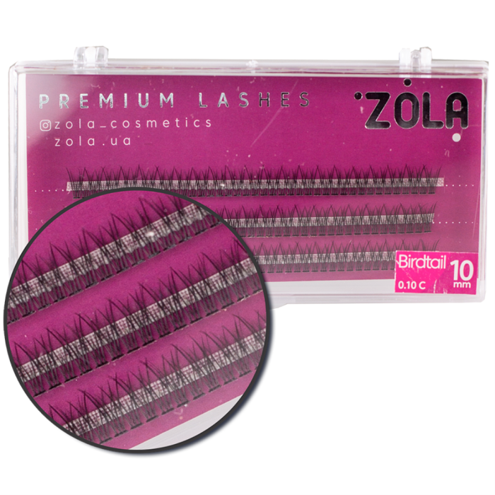 Ресницы пучковые ZOLA Birdtail 10 мм, 0.10 C, 123 пучка, черные