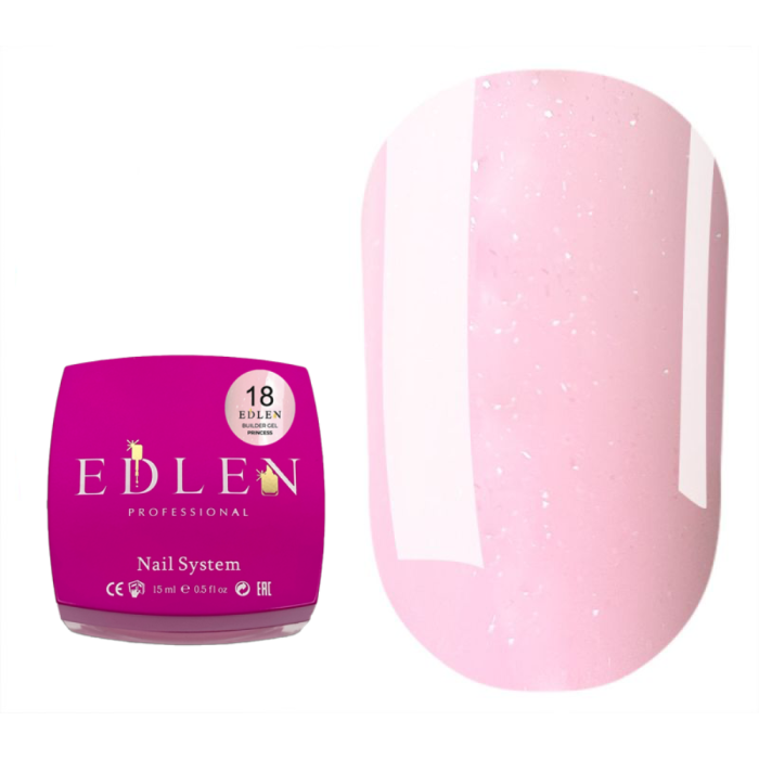 Гель для наращивания Edlen Builder Gel Princess №18, пастельно-розовый с микроблеском, 15 мл