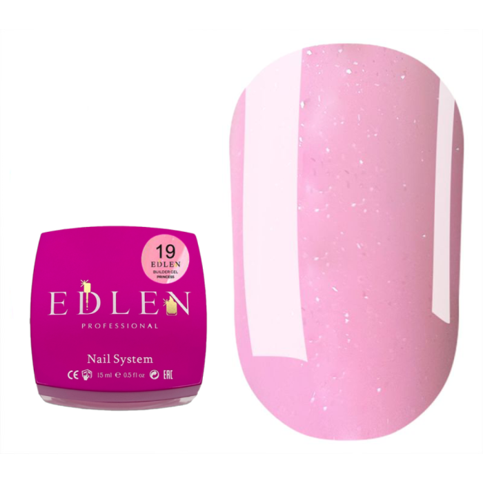 Гель для нарощування Edlen Builder Gel Princess №19, рожевий з мікроблиском, 15 мл