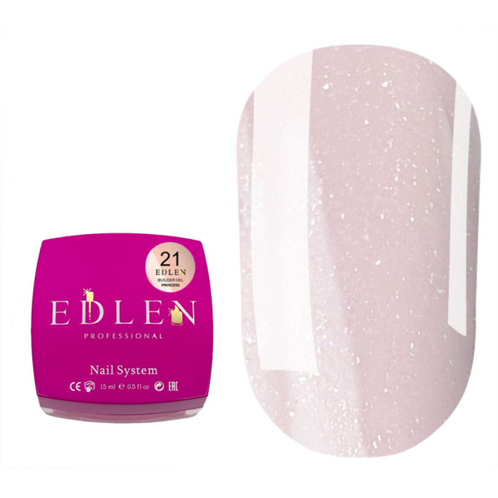 Гель для наращивания Edlen Builder Gel Princess №21, розово-персиковый с микроблеском, 15 мл