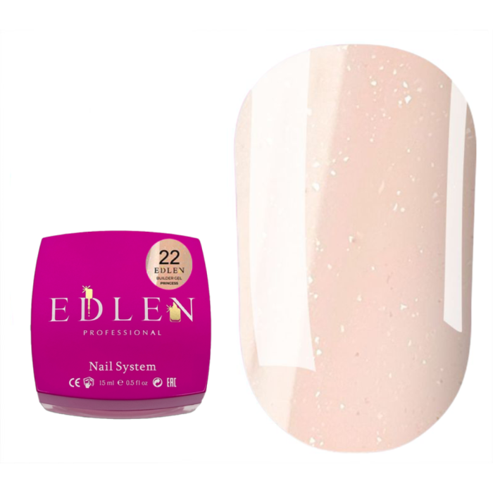 Гель для нарощування Edlen Builder Gel Princess №22, персиковий з мікроблиском, 15 мл