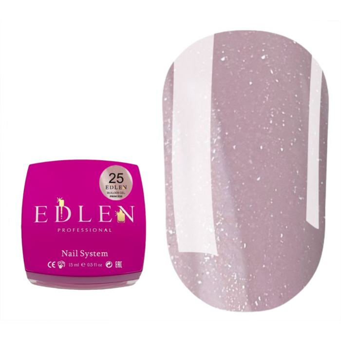 Гель для нарощування Edlen Builder Gel Princess №25, бежево-рожевий з мікроблиском, 15 мл