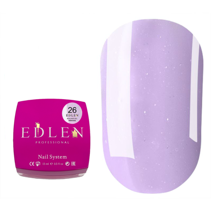Гель для наращивания Edlen Builder Gel Princess №26, лиловый с микроблеском, 15 мл