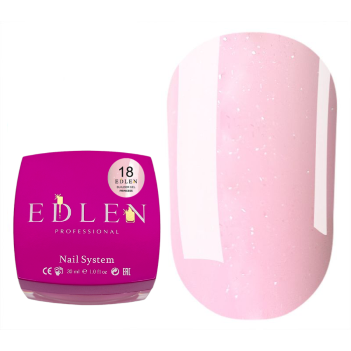 Гель для наращивания Edlen Builder Gel Princess №18, пастельно-розовый с микроблеском, 30 мл