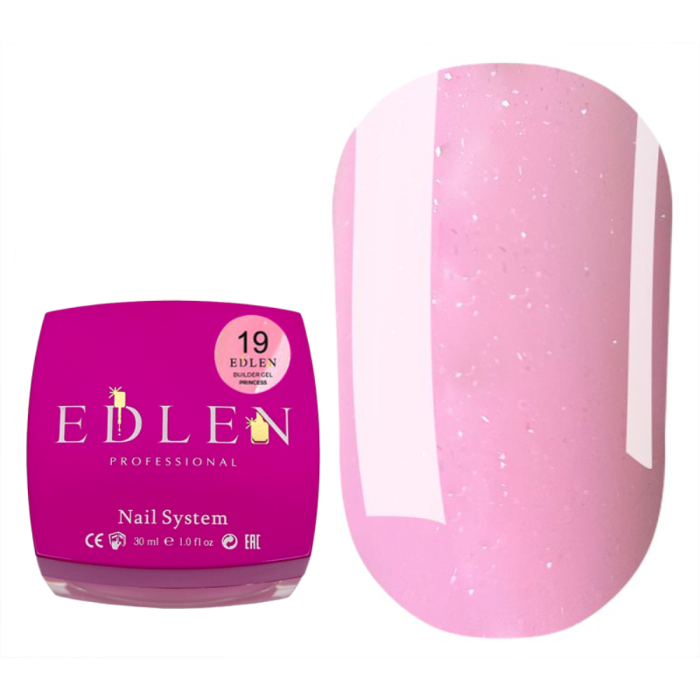 Гель для наращивания Edlen Builder Gel Princess №19, розовый с микроблеском, 30 мл