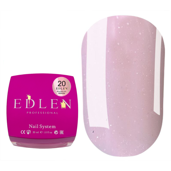 Гель для нарощування Edlen Builder Gel Princess №20, ніжно-рожевий з мікроблиском, 30 мл