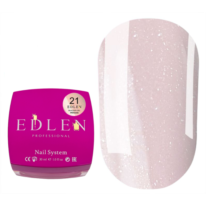 Гель для нарощування Edlen Builder Gel Princess №21, рожево-персиковий з мікроблиском, 30 мл