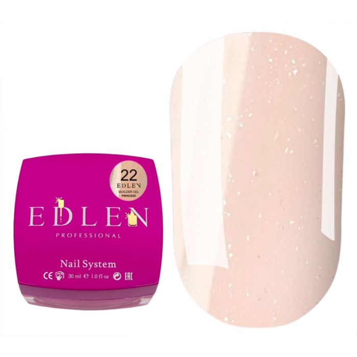 Гель для наращивания Edlen Builder Gel Princess №22, персиковый с микроблеском, 30 мл