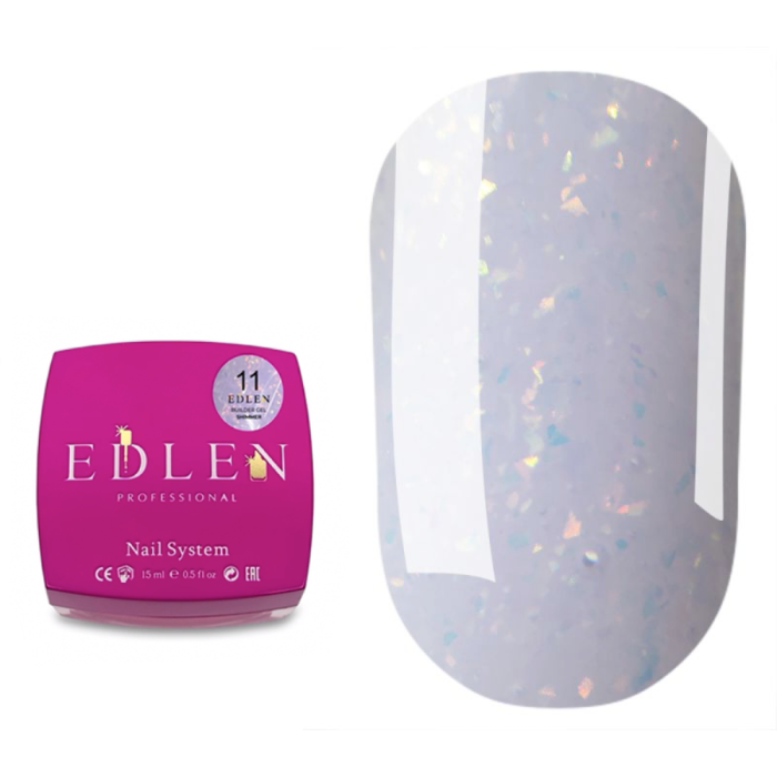 Гель для наращивания Edlen Builder Gel Shimmer №11, лиловый с опаловыми блестками, 15 мл