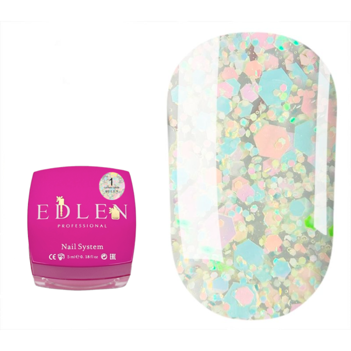 Edlen Confetti Glitter №01 - глітерний гель, прозорий з жовтими голографічними блискітками, 5 мл