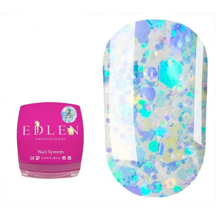 Edlen Confetti Glitter №02 - глітерний гель, прозорий з блакитними голографічними блискітками, 5 мл