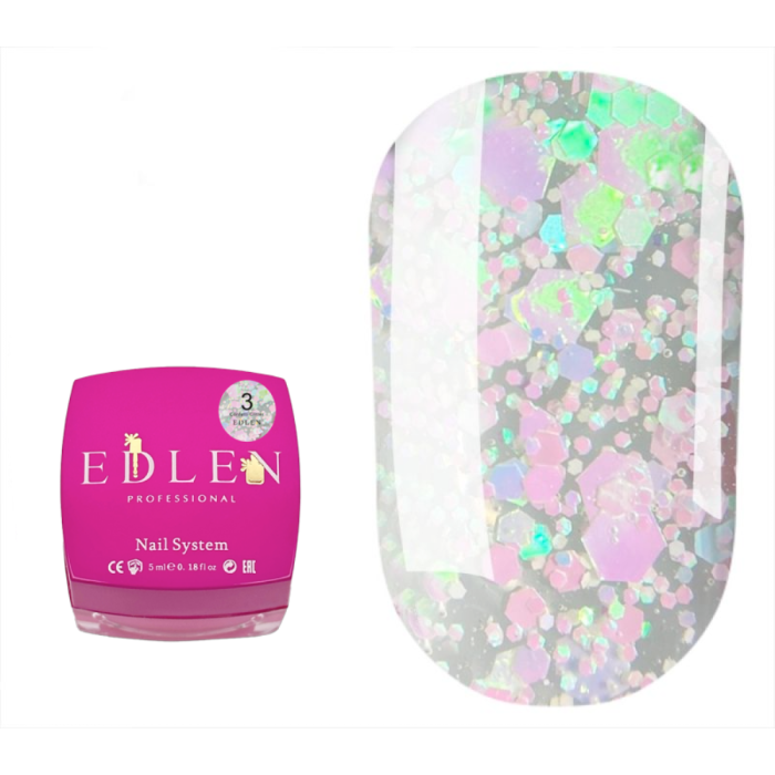 Edlen Confetti Glitter №03 - глиттерный гель, прозрачный с розовыми голографическими блестками, 5 мл