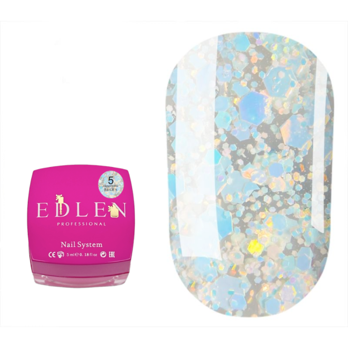 Edlen Confetti Glitter №05 - глітерний гель, прозорий з блакитними голографічними блискітками, 5 мл