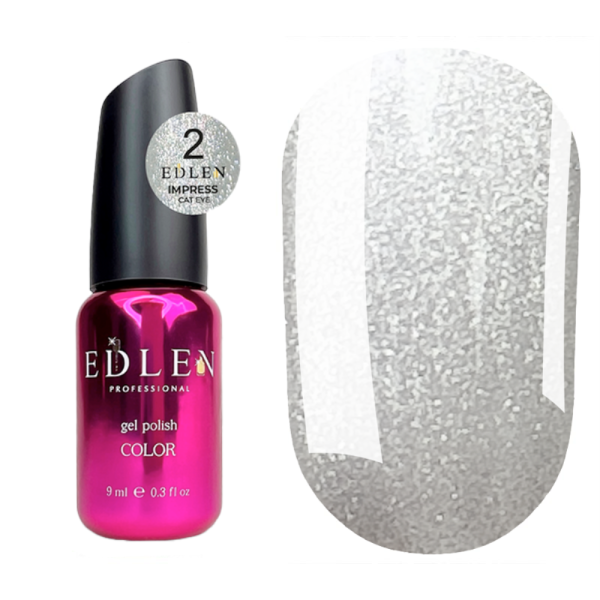 Гель-лак котяче око Edlen Impress Cat Eye №02 кришталеве, біле срібло, 9 мл