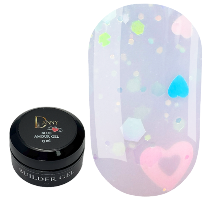 DANNY Amour Gel Blue - гель для укрепления и дизайна с голубыми блестками, 15 мл