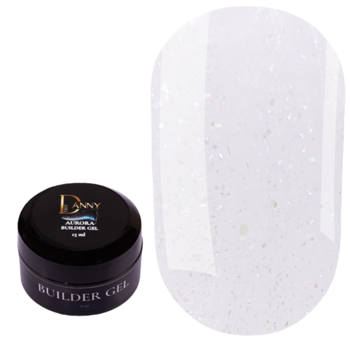 DANNY Builder Gel Aurora №02 - камуфлирующий гель, молочно-розовый с мелким голубым шиммером, 15 мл