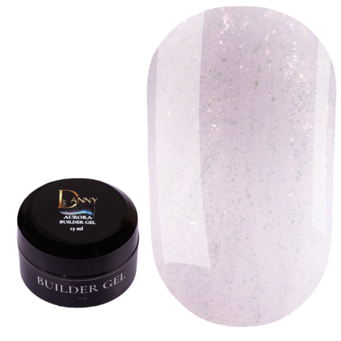 DANNY Builder Gel Aurora №03 - камуфлюючий гель, рожевий з дрібним ярко-рожевим шиммером, 15 мл