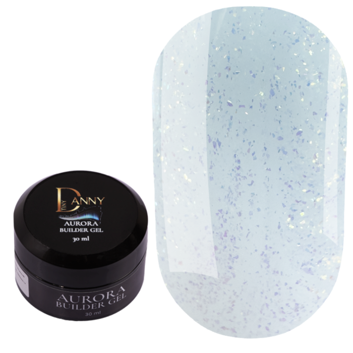 DANNY Builder Gel Aurora №06 - камуфлюючий гель, блакитний з дрібним блакитно-золотим шиммером, 30мл