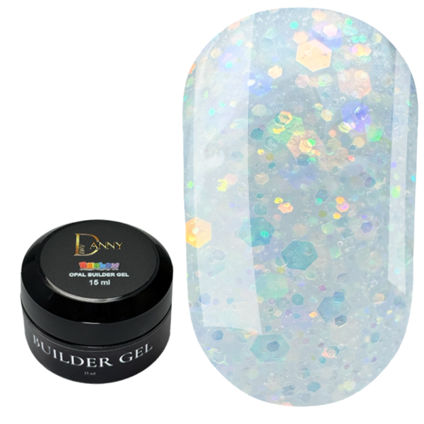 DANNY Rainbow Opal Builder Gel №01 - камуфлюючий гель, молочний з опалими блискітками, 15 мл