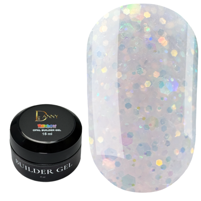 DANNY Rainbow Opal Builder Gel №02 - камуфлюючий гель, ніжно-рожевий з опалими блискітками, 15 мл