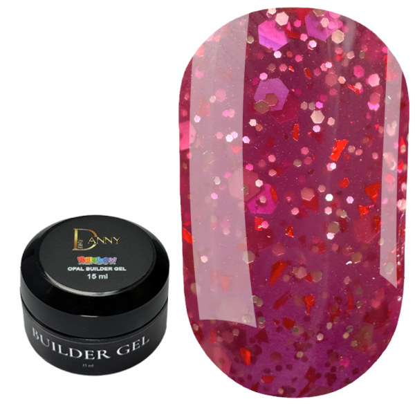 DANNY Rainbow Opal Builder Gel №04 - камуфлюючий гель, темний ягідний з опалими блискітками, 15 мл