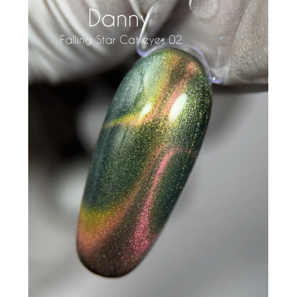 Гель-лак кошачий глаз DANNY Falling Stars Cat Eyes №02, кораллово-салатовый, 8 мл