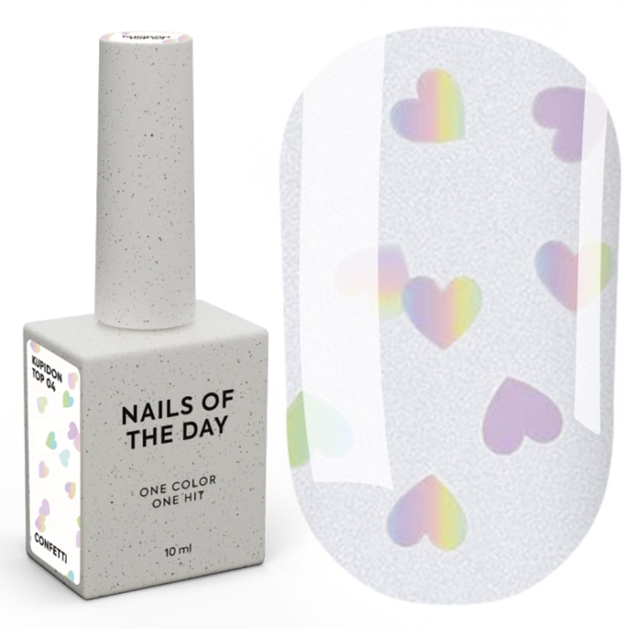 NAILSOFTHEDAY Kupidon top №04 - топ, голографічні серця, 10 мл