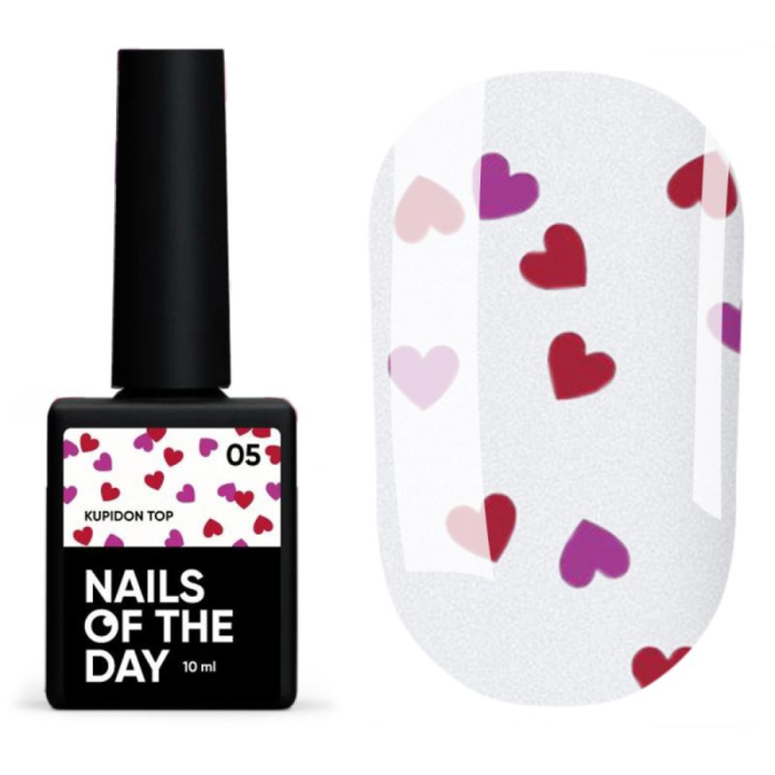NAILSOFTHEDAY Kupidon top №05 - топ, мікс червоні та рожеві серця, 10 мл