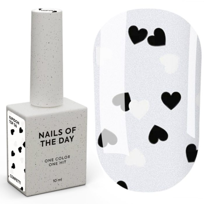 NAILSOFTHEDAY Kupidon top №06 - топ, мікс білі та чорні серця, 10 мл