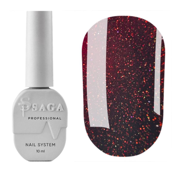 Гель-лак SAGA Professional Love Red №02, рубиновый с мелкими блестками, 10 мл