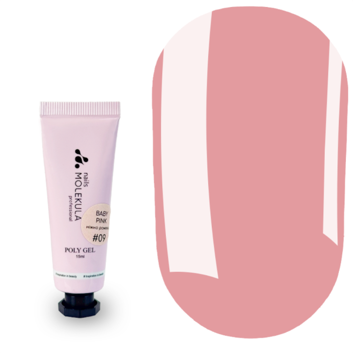 Полигель Molekula Nails №09 Baby Pink (нежно-розовый), 15 мл