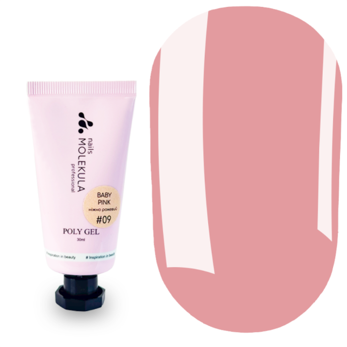 Полигель Molekula Nails №09 Baby Pink (нежно-розовый), 30 мл