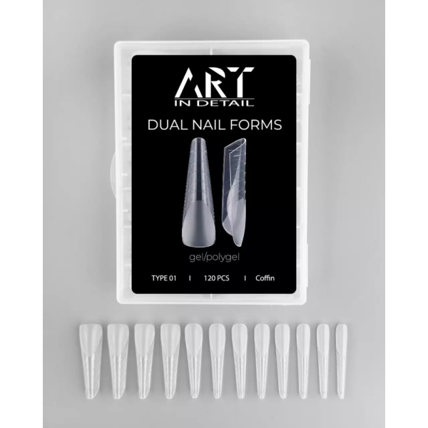 ART Dual Nail Forms, Type 01 - багаторазові верхні форми, кофін, 120 шт.